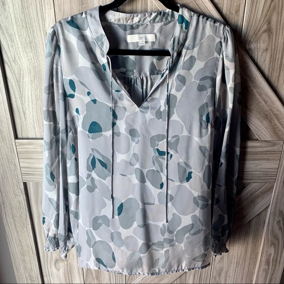 Loft Peasant Style Tie-up Blouse - Shades of Gray - Picture 1 of 5